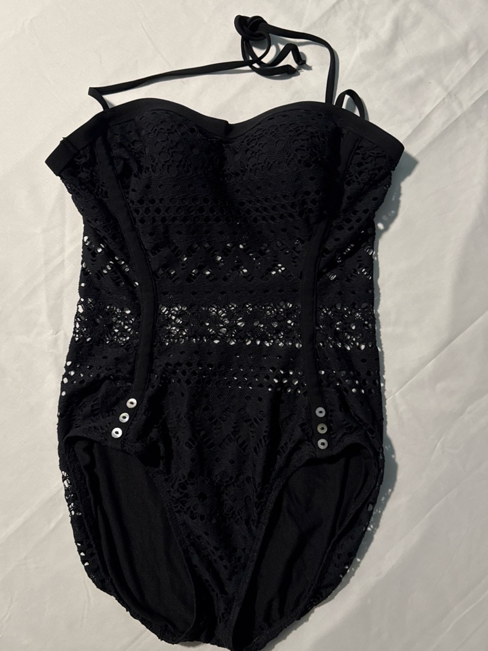 Robin Piccone Black Strapless Lace One-Piece